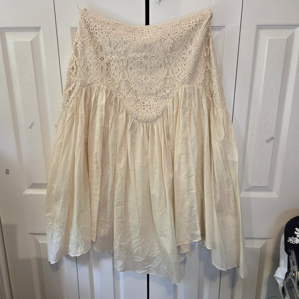 Parker Ivory Sun Lace Yoke Flowy Skirt SK93091889Y Cream Boho Size 14 NEW - Picture 7 of 16